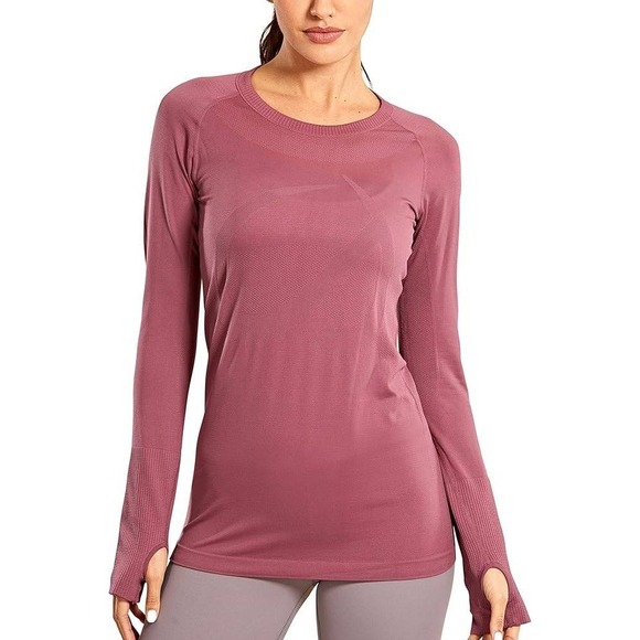 CRZ YOGA Tops - CRZ YOGA Womens Seamless Long Sleeve Training Shirt Thumbholes Mauve Large L